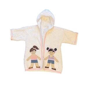 Girls Hooded Terry Cloth Bath Robe Handmade Applique Pink Size ‎ 3T 4T